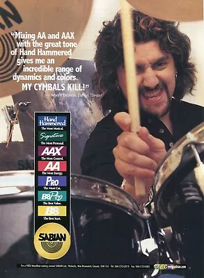 1998 Print Ad Of Sabian AA AAX & HH Drum Cymbals W Mike Portnoy Of Dream Theater • $9.99