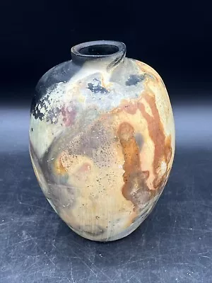 Vintage 6.5” Tall Nemadji Black & Tan Swirl Studio Art Pottery Vase Signed • $24.99