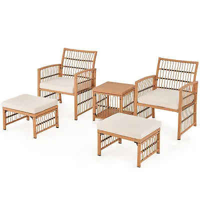 5Pcs Garden Rattan Conversation Set Patio Wicker Sofa Table Set W/Cushions • £164.95