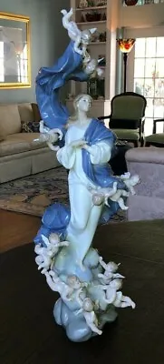 BEAUTIFUL Lladro  Blessed Lady  1579 MARY SWIRLING CHERUBS BABIES ANGELS Ltd Edt • $2750