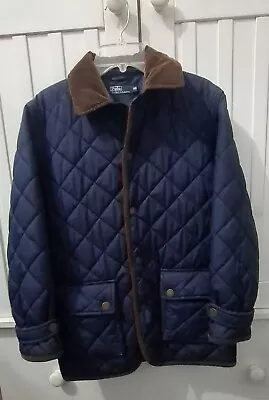 Polo Ralph Lauren Size 10 Navy Quilted Jacket With Brown Corduroy Collar • $40