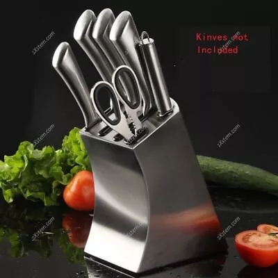 Stainless Steel Knife Holder Block Set Kitchen Tool Storage Rack Scissor Slot • £14.39