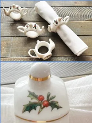 Vintage WALDMAN HOUSE PRESS’A Cup Of Christmas Tea’Bone China(Set)4 Napkin Rings • $17