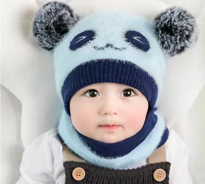 Winter Baby Toddler Cute Warm Beanie Hat And Scarf Sets Panda Knitted Cap Kids   • $6.99