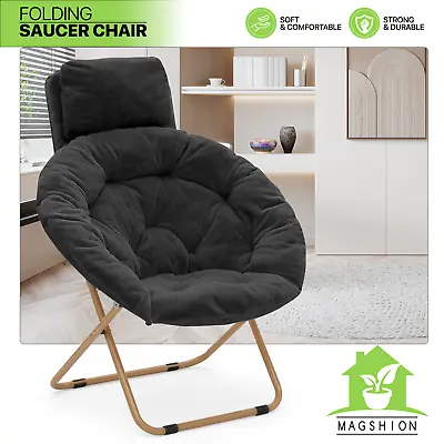 Foldable Comfy Saucer Chair Soft Faux Fur Lounge Moon Seat W/Removable Headrest • $75.99