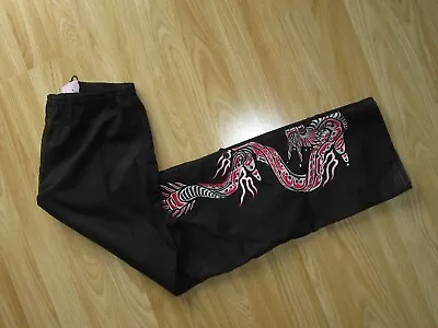 Womens MAHARISHI Sz 12 Embroidered Dragon Black Trousers Snopants Zip Fly VGC! • £119.99