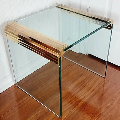 Leon Rosen Waterfall Side Table Attributed To Pace Collection Brass And Glass  • $695