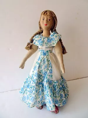 Vintage CLOTH DOLL W/Lovely Dress - Yarn Braids - Painted Face - 12  -  1940s • $19.99