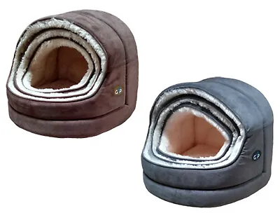 Kitten Cat House Cosy Suede & Faux Fur Igloo Gor Pets Nordic Cave Hooded Bed • £28.49