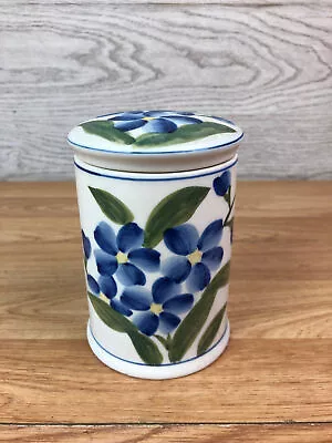 Hand Painted Laura Ashley Lidded Storage Jar Blue Floral Design 5  Tall  • £19.99