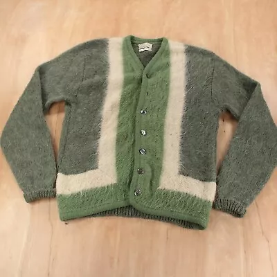 SEARS Mohair Wool Striped Cardigan Sweater LARGE Vtg 60s Usa Made Cobain Grunge • $499