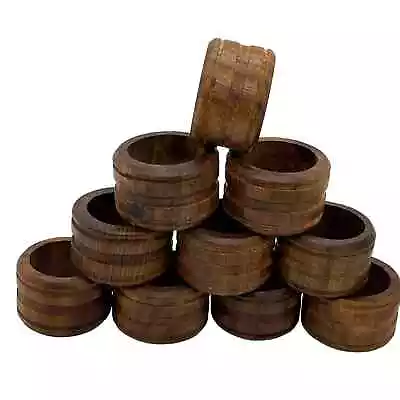 Napkin Rings Vintage Wood Set Of Ten Mid Century Modern Holiday Table Setting  • £32.74