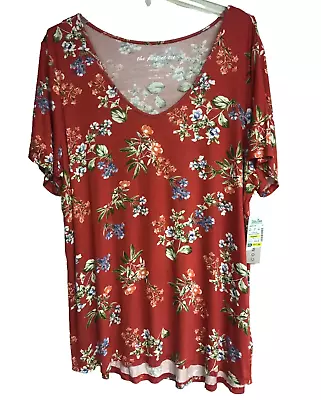 Como Vintage 1X Women's The Perfect Tee Red Floral Short Sleeve Scoop Neck NEW • $22.21