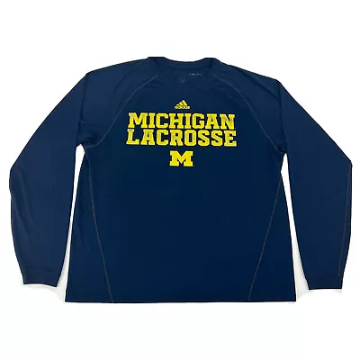 Michigan Wolverines Shirt Men's L Blue Adidas Climalite Long Sleeve Lacrosse • $15.99