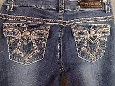 Miss Chic Jeans Size 9 Waist 29 Distressed Rhinestone Flap Pocket Low Rise Boot  • $17.99