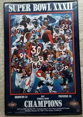 $80 • Buy Rare Super Bowl 32 XXXII Denver Broncos Champions 24x36 Poster Art Print Elway