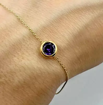 Round Cut Lab Created Amethyst Diamond Women's Bracelet 14K Yellow Gold Plated • $113.99