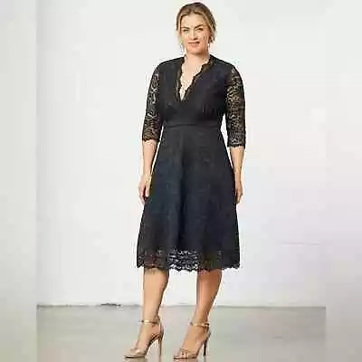 Kiyonna Scalloped Black Lace Dress Plus Size Formal Wedding Cocktail Date New • $52