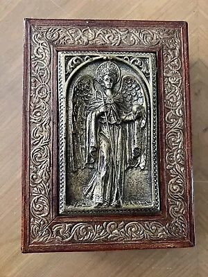 Vintage Wood Box W/ Metal Angel Decoration On Lid • $18