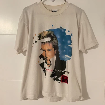 $32 • Buy Vintage Rod Stewart T-Shirt Size XL White Vagabond Heart 90s Concert Tour Music