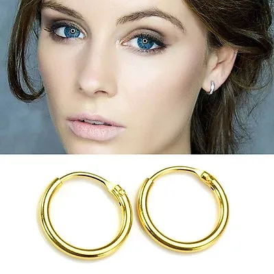 £2.75 • Buy 14k Gold Plated On 925 Sterling Silver Hinged Hoop Sleepers Earrings 8mm - 16mm
