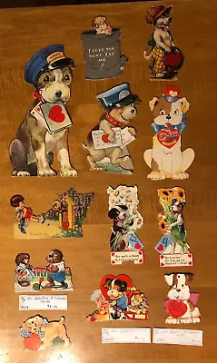 Vintage Lot Of 12 Dog Themed Valentine Cards - 1920s To 1940s - Extra Large • $11.50