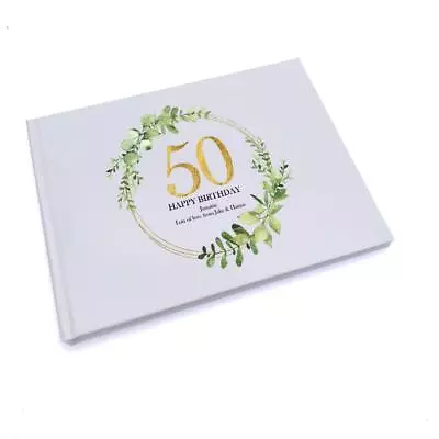 Personalised 50th Birthday Gift For Her Guest Book Gold Wreath Design GB-99 • £14.99