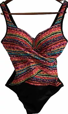 Miraclesuit Wrap One Piece Swimsuit Multi Black With Underwire & Control Panel • $34