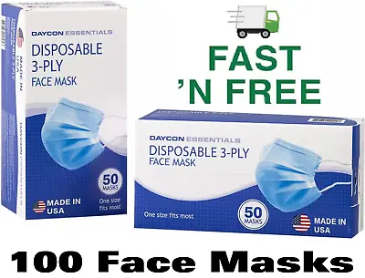 😷 100 Disposable 3-Ply Earloop Face Masks -Non Medical Surgical ~ $0 Fast Ship • $7.99