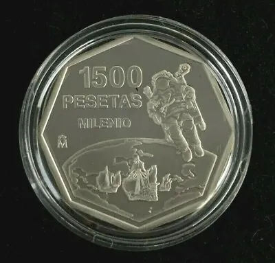 $35 • Buy 1999 Spain 1500 Pesetas Proof Space Walk Millennium Silver Coin In Capsule