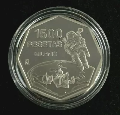 $35 • Buy 1999 Spain 1500 Pesetas Proof Space Walk Millennium Silver Coin In Capsule