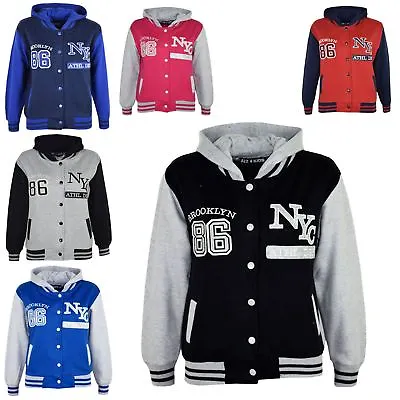 Kids Boys Girls Baseball NYC ATHLETIC Hooded Jacket Varsity Hoodie Age 5-13 Year • £12.99