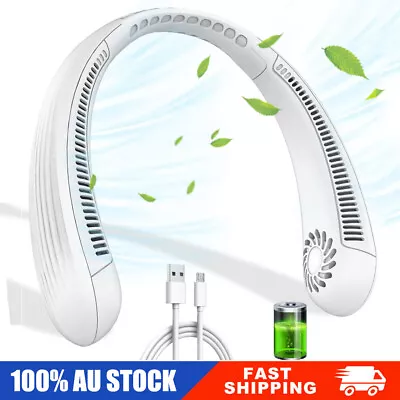 Neck Fan Bladeless Hanging Air Cooler USB Rechargeable Portable Personal White • $11.99