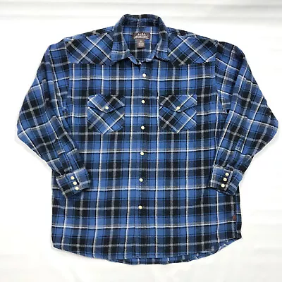 Moose Creek Blue Plaid Heavy Flannel Pearl Snap Button Shirt Mens XL • $17.99