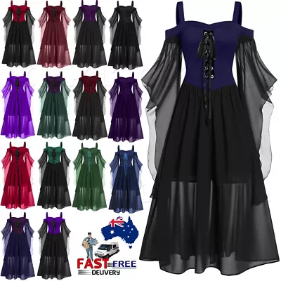 Ladies Women Halloween Long Dress Renaissance Gothic Witch Costume Cosplay 🎅 • $14.34