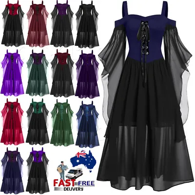 Plus Ladies Halloween Long Dress Renaissance Gothic Witch Costume Cosplay 🎅 • $38.56