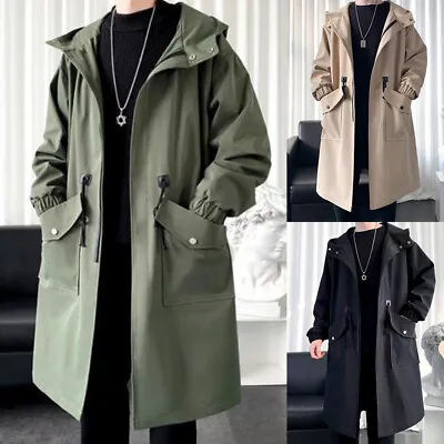 Men Solid Hoodie Long Jacket Cardigan Casual Trench Cloak Cape Coat Outwear ^ • $13.41