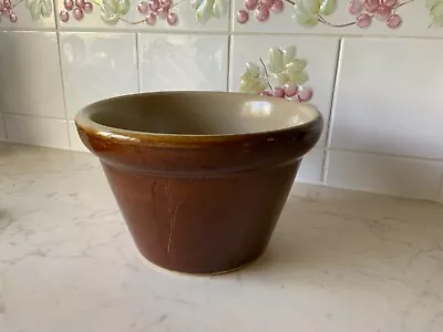 Vintage Rustic Stoneware Brown Mixing Baking Bowl Dough Dairy Farmhouse • £15