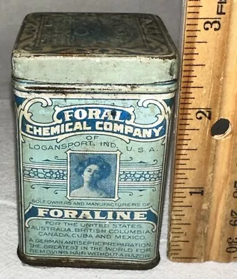 Antique Foraline Skin Medicine Female Hair Removal Tin Litho Can Logansport Ind • $9.99