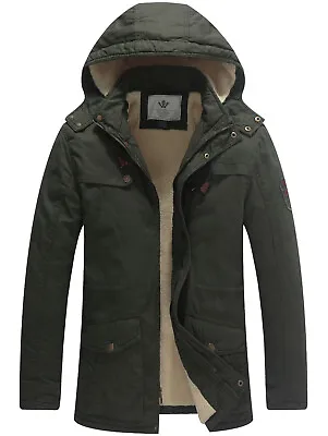 WenVen Men's Cotton Winter Parka Jacket Casual Warm Coat With Removable Hood • $88.98