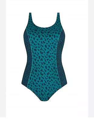 AMOENA Swimsuit Blue Teal Leopard One Piece  Size 8B Mastectomy NWT • $27