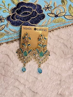 Ethnic Indian Bollywood Gold Plated Jhumka Jhumki Earrings Bridal Jewelry Blue • $14.50