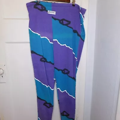 Vtg Zubaz Adult L Parachute Pants Teal Purple Print Muscle Beach 90s USA • $38