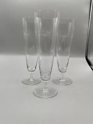 $19.95 • Buy Set Of 3 Crystal Etched, Atomic Starburst Footed Stemmed Parfait Glasses