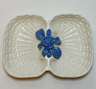 Unusual Moriyama Divided Candy/Nut Dish Unique Scallop Design Blue Rose Handle • $38.50