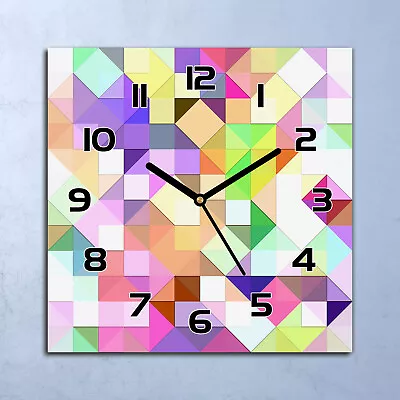 Glass Wall Clock Decor Bright Pastel Mosaic Colourful Green Purple And Yellow • $48.95