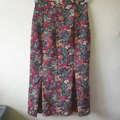 Vintage 80s 90s Liberty Midi Skirt Sz 8 Green Red Floral • £16