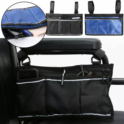 Wheelchair Side Bag Armrest Pouch Bag Organizer Phone Pocket For Walker Scooter • $16.46