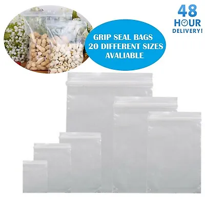 GRIP SEAL BAGS Self Resealable Clear Polythene Poly Plastic Zip Lock *All Sizes* • £2.39