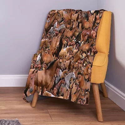 Horses All Over Design Soft Fleece Throw Blanket • £33.99